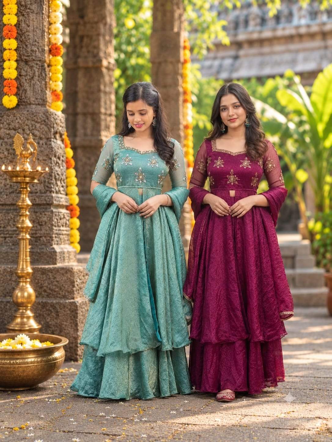 Premium Space silk Maggam work lehenga : Pooja 11
