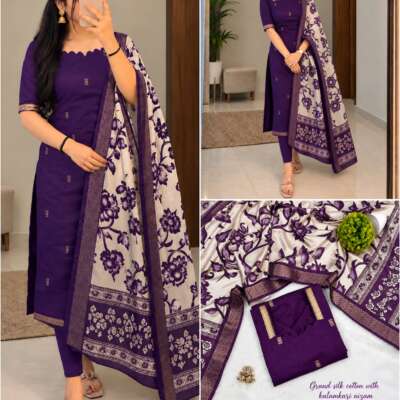 Pooja27:Mangalagiri Butra Silk cotton top with Kalamkari dupatta